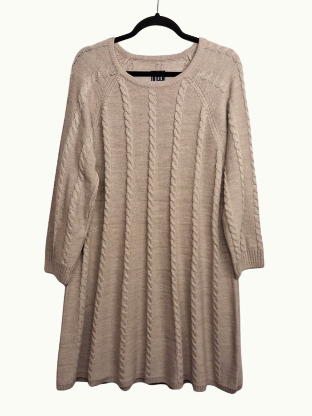 JH Cable Knit Sweater Dress Light Tan Brown Long Sleeve Winter A Line XLarge